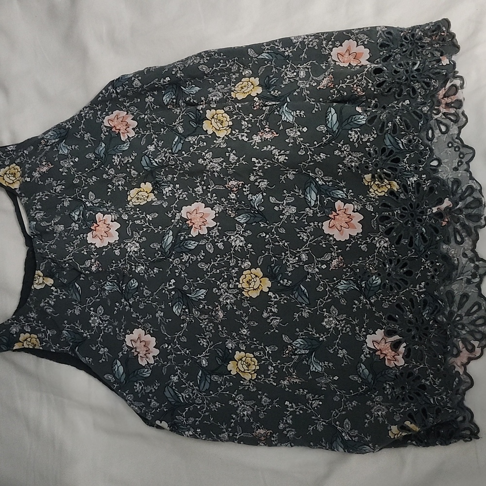 Floral Lace Trim Camisole - Black and Yellow